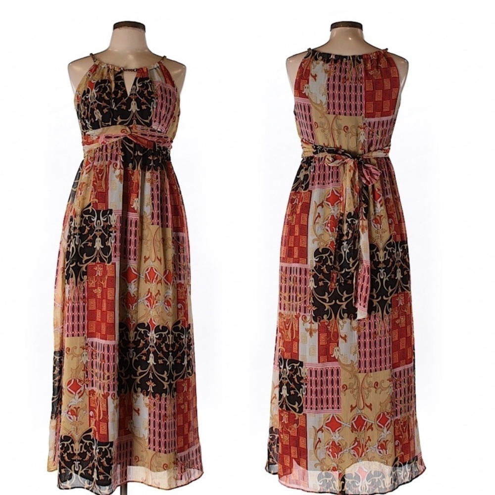 Vintage Sheri Martin New York boho floral print maxi embroidered dress size 10